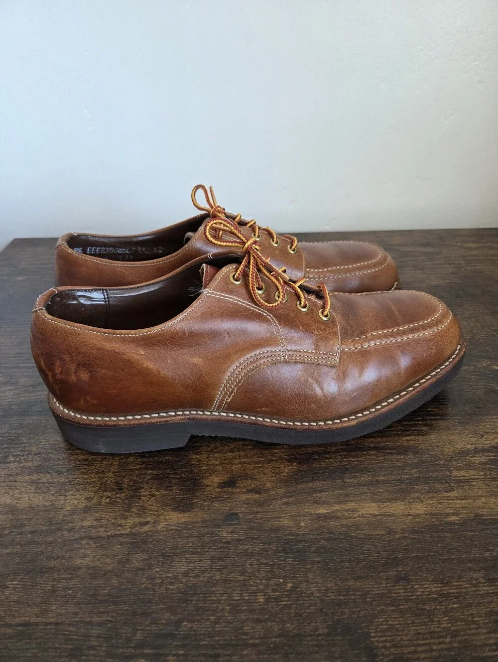 Vintage Leather Shoes Men Oxford Derby Lace Up Brown Cognac Preppy Heritage 8.5
